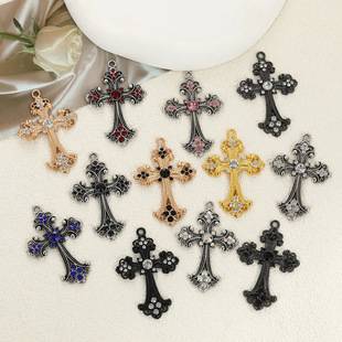 Cross-Border Hot-Selling Vintage Cross Pendant Single Pendant Alloy Inlaid with Diamonds DIY Jewelry Accessories Necklace Bracelet Pendant