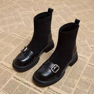 Vintage Versatile Thin Boots Brown Socks Boots Women's 2024 Autumn and Winter Styish Leg Long Short Boots Explosive Small Ankle Boots