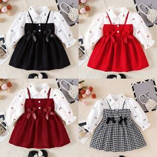 Baby Girls Clothes 0-3Y Baby Girl Spring and Autumn Two-Piece Bowknot Shirt Dress In Stock