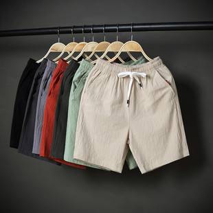 Shorts men's summer trendy outerwear men's cropped pants thin cotton linen pants casual loose linen pants beach pants