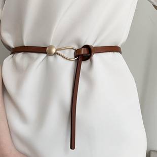Women's Thin Belt PU Leather All-match Knot Decorative Belt Fashion Black Dress Sweater Waisted Skirt