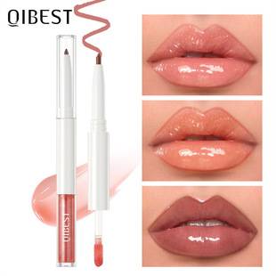Qibest Double-Ended Mirror Lip Gloss Two-In-One Lip Liner and Lip Gloss for a Natural Glossy Look and Color