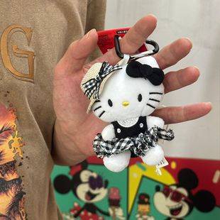 Black Straw Hat Kitty Hat Baby Pendant Heart Buckle Doll Cute Hepburn Style Pendant Keychain