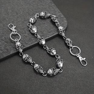 European and American Hip-Hop Personality Unisex Trendy Cool Waist Chain Motorcycle Metal Dark Skull Denim Accessory Backpack Chain Buckle