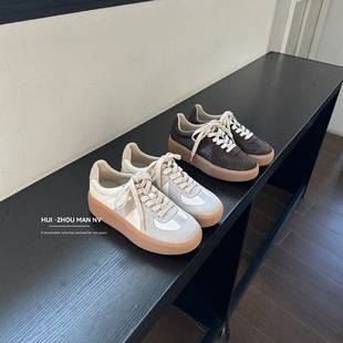 Genuine Leather Retro Thick-Soled German Training Shoes for Women 2026 New Versatile Lace-Up Casual Sneakers Flat-Soled Forrest Gump Shoes Sneakers