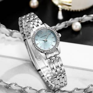 New stylish and exquisite ice blue quartz watch with diamonds, cross-border small daisy women's watch