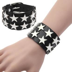 Cross-Border Popular Men's Pu Leather Bracelet Adjustable Five-Pointed Star Bracelet Rock Punk Rivet Bracelet Accessories