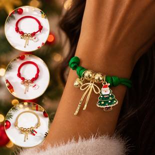 Cross-border new product cartoon oil-drip Christmas bracelet, light luxury simple design with Christmas tree and Santa Claus pendants, wholesale