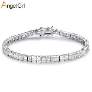 3*3 Square Stone Tennis Bracelet Eight-Character Buckle Copper Bracelet Men's and Women's Fashion Design Amazon Foreign Trade Hot Style Wholesale Factory