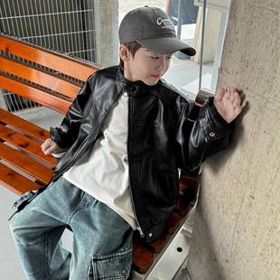 Children's Leather Jacket 2026 Spring and Autumn New Style Boys' Korean Version Versatile Solid Color Leather Jacket Girls' Motorcycle Coat