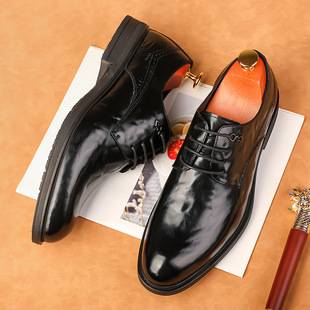2024 Autumn New Men's Business Casual Leather Shoes Men's Lace-Up Pointed Toe Fashion Easiest for Match British Formal Men's Shoes