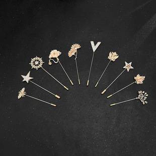 Simple Personality Diamond Leaf five-star brooch men's one-word pin anchor corsage suit accessories Korean pin