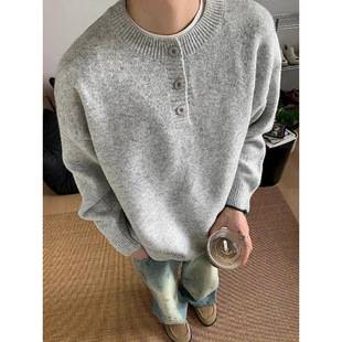 American Retro Henry Collar Sweater for Men, Autumn and Winter, Lazy Style, High-End, Loose-Fitting, Long-Sleeved, Men's Inner Layer Knitwear
