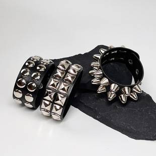 Cross-Border European and American Fashion Punk Style Rivet Bracelet Rock Spike Wrist Strap Personalized Motorcycle Men's Leather Bracelet