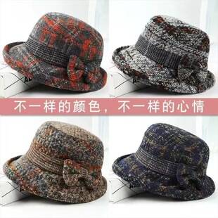 Hats for Middle-Aged and Elderly Women, Woolen Bucket Hats for Mothers, Thickened Cloth Bucket Hats for Old Ladies, Spring and Autumn Fisherman Hats