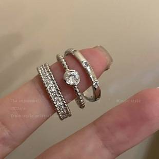 Plain Zircon Alloy Open Ring for Women Ins Niche Design High-End Index Finger Ring Simple Cold Style Ring