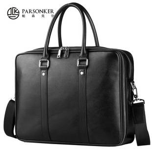 Men's Genuine Leather Handbag Double Zipper Cowhide Fashion Bag Business Top Layer Cowhide Briefcase Bag Shoulder Crossbody Bag