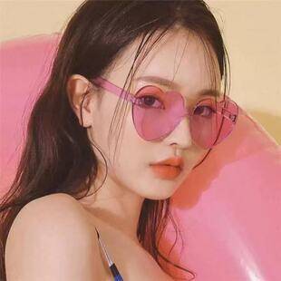 Heart-Shaped Street Style Sunglasses, Jelly Color Frameless Heart-Shaped One-Piece Sunglasses, Dance Party Promotional Gift Glasses