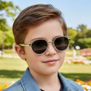 European and American Fashion New Retro Round Frame Children's Sunglasses for Boys and Girls Outdoor Travel Street Photography Sunglasses Baby Glasses
