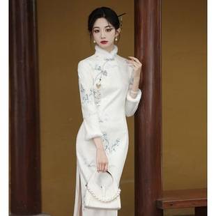 New Chinese Style Improved Cheongsam New Dress Women's Long-Sleeved Winter Fleece-Lined Winter Long Elegant Women's Clothing Autumn and Winter