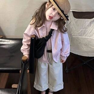 Girls' Coat 2026 Autumn New Fashionable Korean Style Outdoor Jacket for Girls Baby Turn-down Collar Zipper Jacket Set