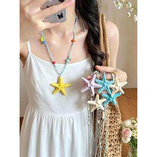 Colorful dopamine starfish necklace for women, island vacation style, high-end niche collarbone chain, versatile accessory