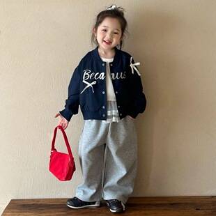 Girls' Jacket Autumn 2026 New Stylish Spring and Autumn Bowknot Baseball Jacket for Toddlers and Young Children Trendy Top