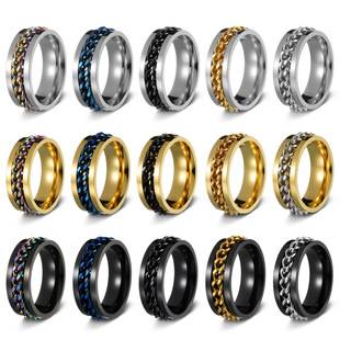 Men's Stainless Steel Rotating Jewelry Chain Ring, Stress-Relief Accessory, Popular Online Item, Bottle Opener, Beer Opener
