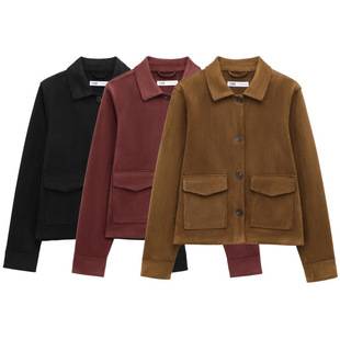 Manufacturer's in-stock foreign trade women's clothing wholesale 2025 new fashion suede texture pocket-decorated lapel jacket top