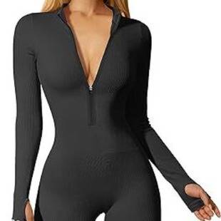 Amazon's Hot-Selling 2023 European and American Style Women's Yoga Jumpsuit Workout Ribbed Long-Sleeve Front-Zip Sports Jumpsuit