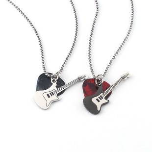 Rock guitar pick necklace men and women stainless steel pendant new fashion long sweater chain couple accessories wholesale