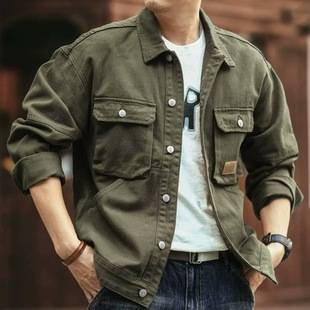 Retro Denim Jacket Men's Autumn and Winter Fashionable Brand Heavy Washed Lapel Jacket Fashionable and Handsome Frock