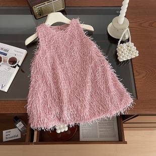 2025 New Summer Style Korean Style Girls' Sleeveless Suspender Dress Baby Summer Furry Cute Girl Dress 24113