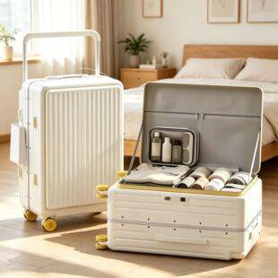 Front-Opening Suitcase with Deep Compartment, Large Capacity, Casual Student Luggage, Wide Handle Travel Suitcase for Men, Cross-Border