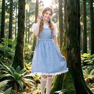Blue and white plaid dress for women, fairy tale cosplay costume, vintage maid princess dress, Halloween performance outfit