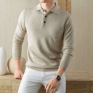 Men's foreign trade sweaters in stock for direct delivery, solid color turn-down collar thin knitwear for middle-aged men, 26 autumn/winter loose-fitting sweater tops