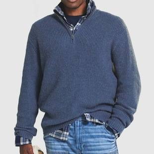 Amazon Independent Station 2023 Fall/Winter New European and American Foreign Trade Men's Business Casual Loose Zipper Stand Collar Sweater