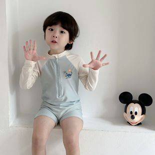 Korean Style Kidsren's Swimsuit Boy's Long-Sleeved Sunscreen Quick-Drying One-Piece Hot Spring Baby Boy Baby Handsome Kidsren's Swimsuit