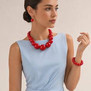 Cross-border European and American exaggerated personality Bohemian style chunky necklace, earrings, and bracelet three-piece bridal set