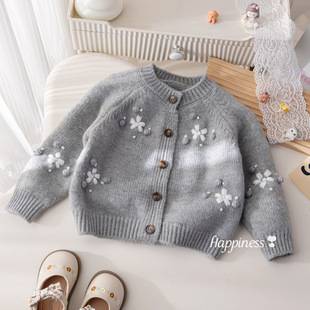 Girls' Sweaters, New Autumn and Winter Styles, Stylish Kidsren's Knitted Cardigans, Baby's Sweet and Cute Floral Tops and Jackets in Autum