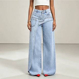2026 Amazon cross-border European and American trendy design versatile casual women's denim pants