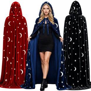 Halloween Grim Reaper Demon Vampire Magician Party Gathering Star Moon Velvet Cloak Role-Playing Costume