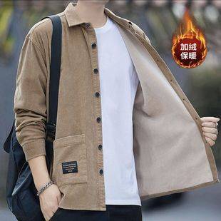 Men's Long-Sleeve Corduroy Shirt Jacket Spring and Autumn New Casual Pocket Loose Fleece Thickened Top