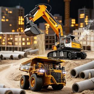 Cross-border wholesale remote control toy for boys, simulated excavator dump truck, 17-channel alloy construction vehicle, children's toy car