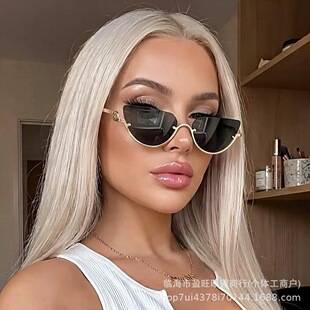 2026 New Cross-Border Personalized Fashion Half-Rim Cat-Eye Sunglasses for Women with Square and Round Faces, Internet Celebrity Sun Protection Sunglasses Wholesale
