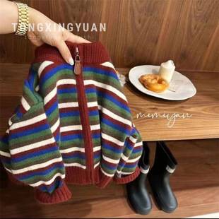Children's Stylish Knitted Cardigan Jacket for Boys, New Autumn and Winter Versatile Zip-Up Sweater for Kids