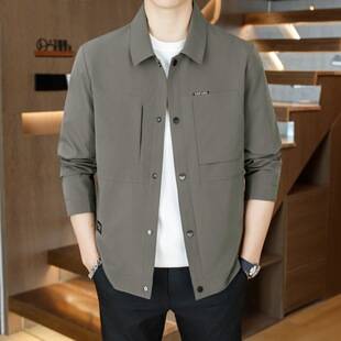 Men's New Spring and Autumn Style Lapel Jacket, Solid Color Casual Jacket for Young and Middle-Aged Men, American Retro Style