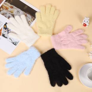 Winter Adult Imitation Mink Fleece-Lined Cold-Proof Warm Gloves Simple Candy Color Student Five-Finger Gloves for Cycling