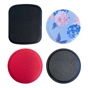 In-stock leather magnetic adhesive sheets for phone holders, square and round iron sheets with patterned logos