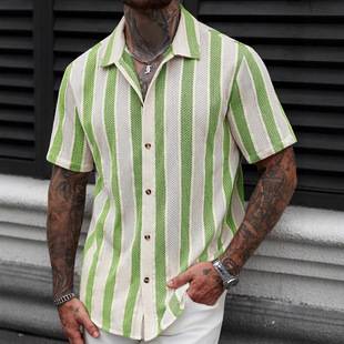 European and American Cross-Border Men's V-Neck Shirts, Business Casual American-Style Short-Sleeved Collared Trendy Shirts, Youth Fashion Tops